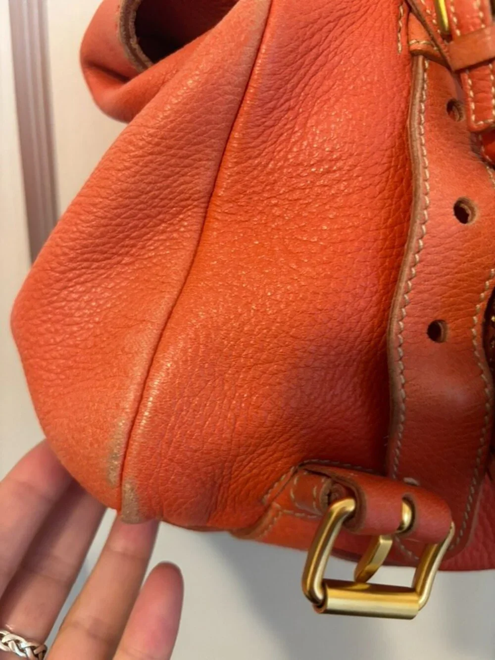 Vintage Prada Original Deerskin Leather Satchel Coral/Red (Faded Edges)
